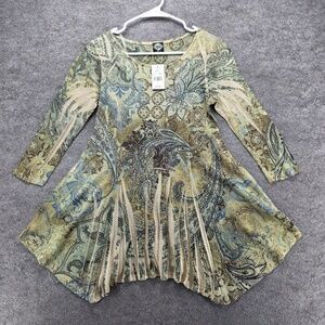 Cal Style Blouse Tunic Womens S Multicolor Paisley Sharkbite Rhinestone Knit